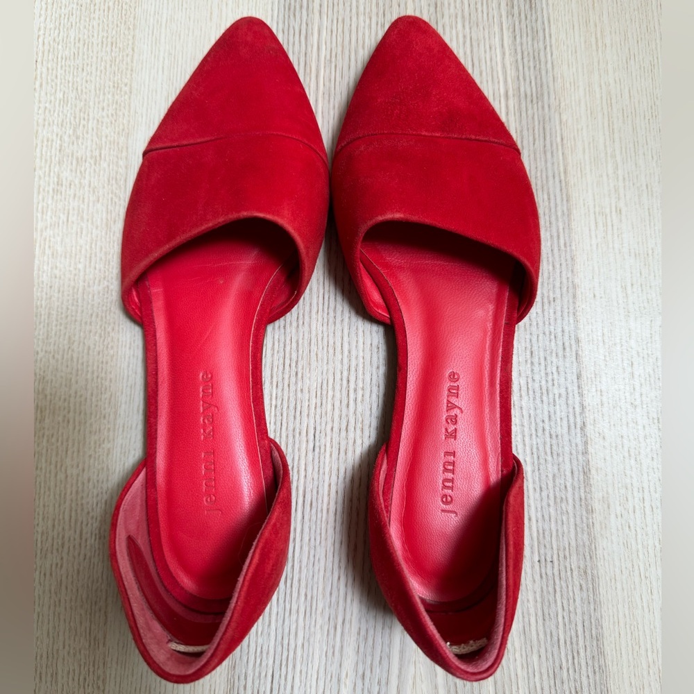 Jenni Kayne Red Suede Loafers with Pointed Toe